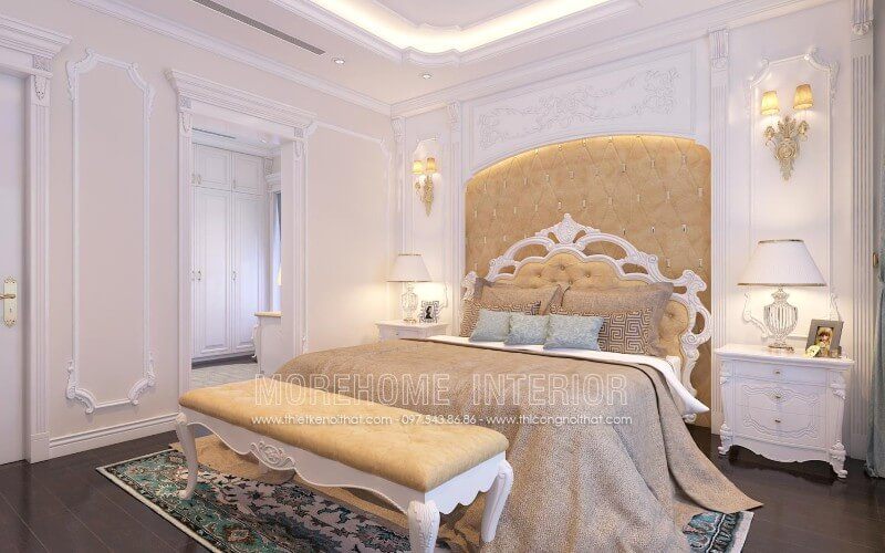Thiết kế giường ngủ phòng Master phong cách tân cổ điển